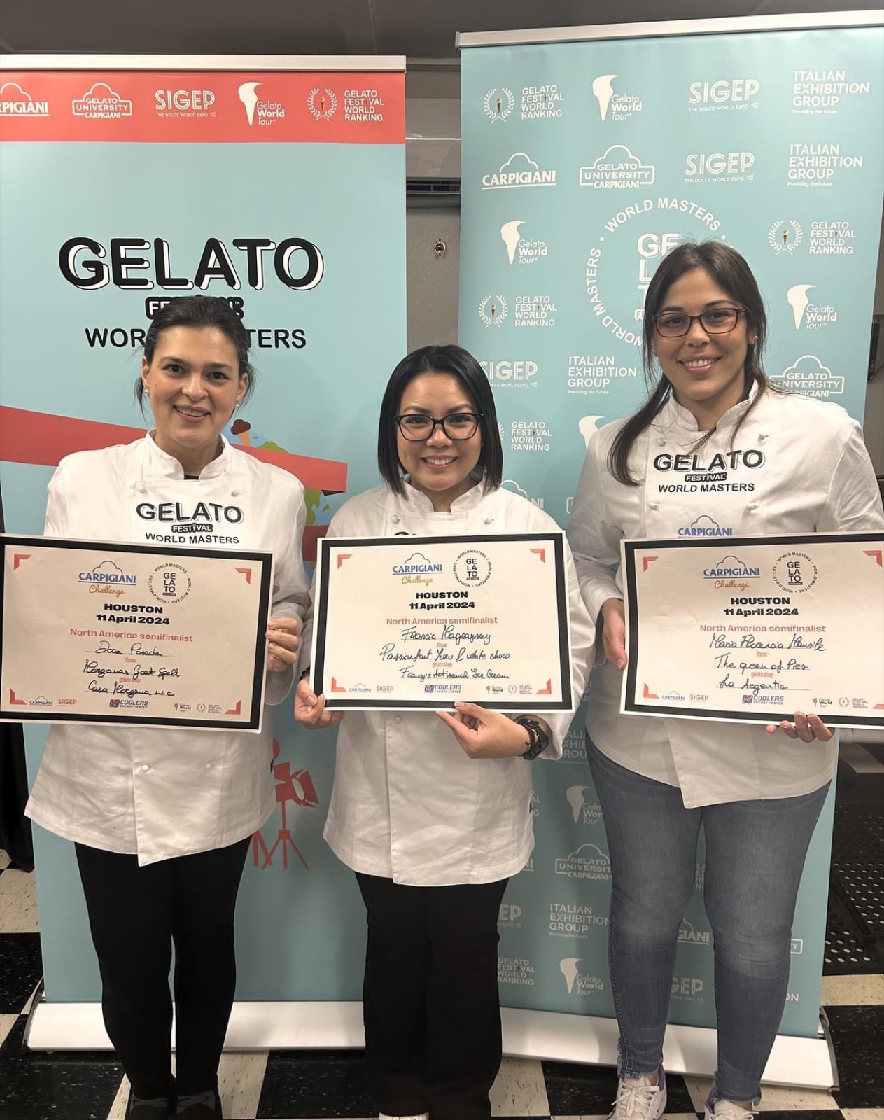 Casa Morgana team holding North America Semifinalist certificates at the Gelato Festival World Masters Houston 2024