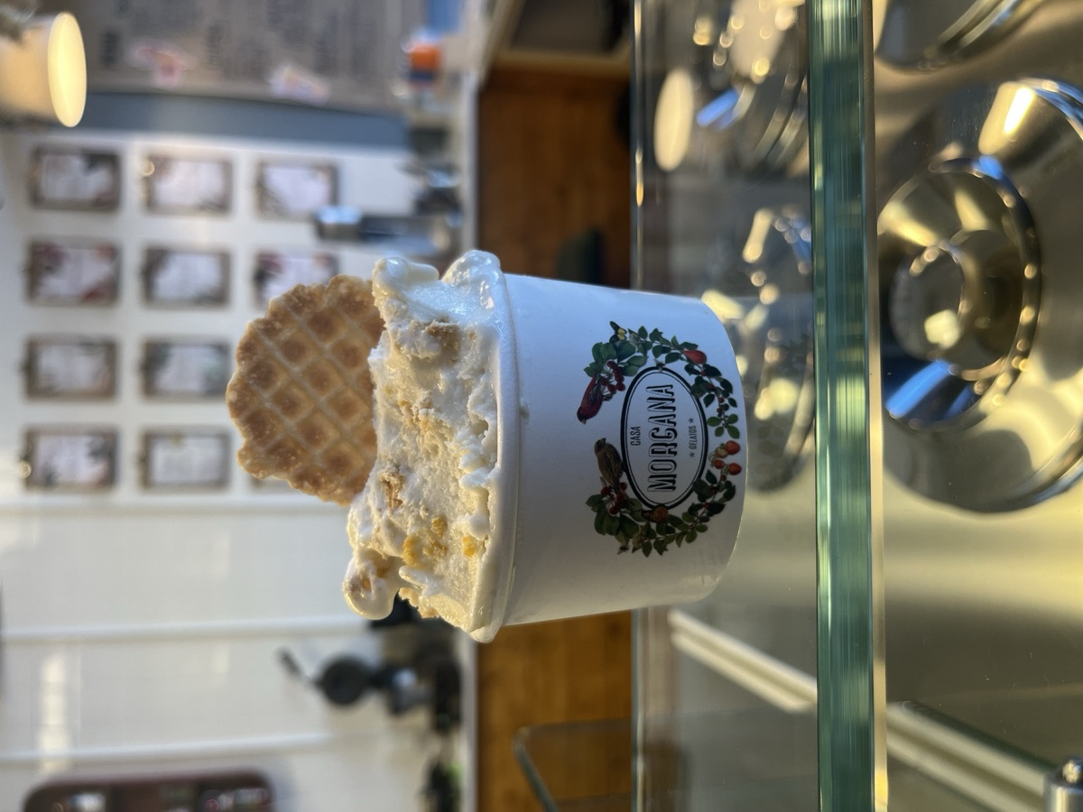 Banana gelato with rich caramel dulce de leche swirl